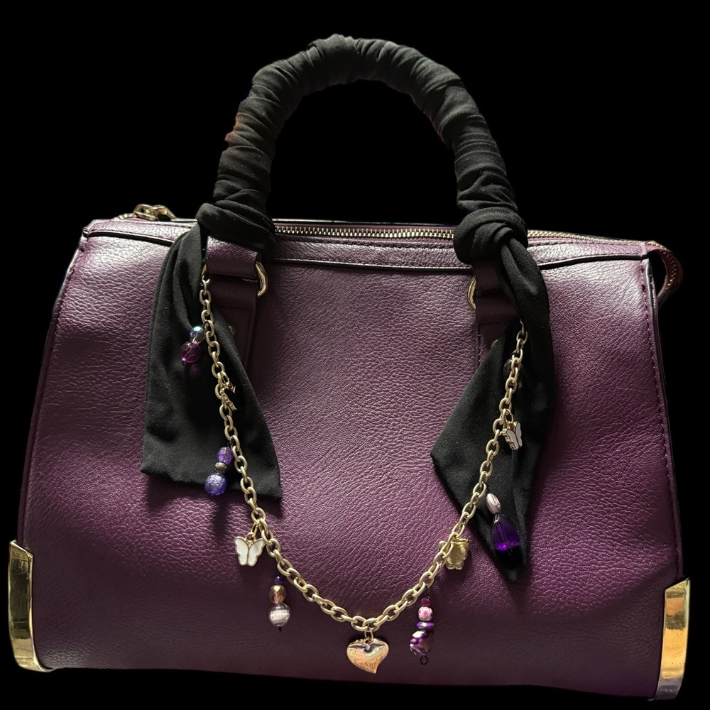 Bundle Charming Charlie PurpleBag black scarf on handle and charm purse chain